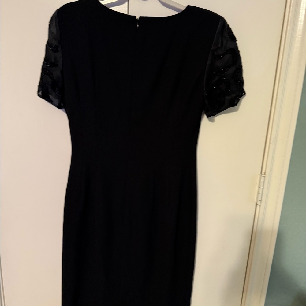 Maggy London Black Dress with Embellished Sleeves
